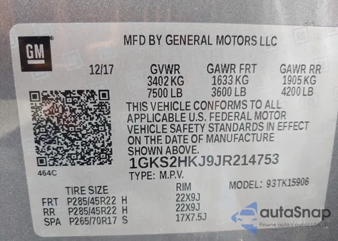 2018 GMC Yukon Xl Denali from USA, damaged, VIN 1GKS2HKJ9JR214753